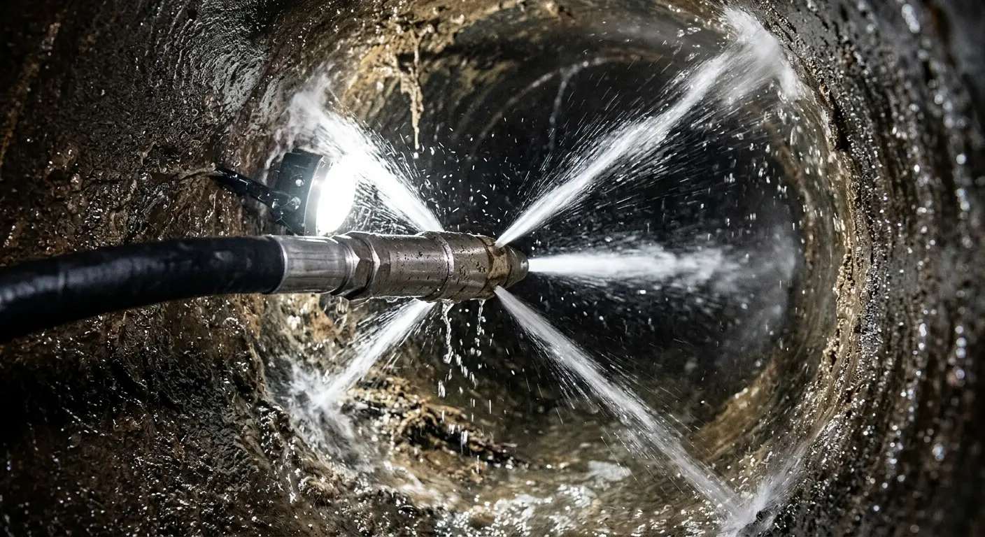 High-pressure hydro jetting nozzle cleaning sewer pipe for Sewer Cleanout in Gilroy